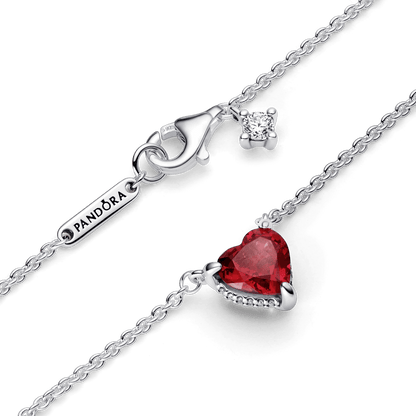 Colar De Prata Coracao Vermelho Brilhante - 392542C01