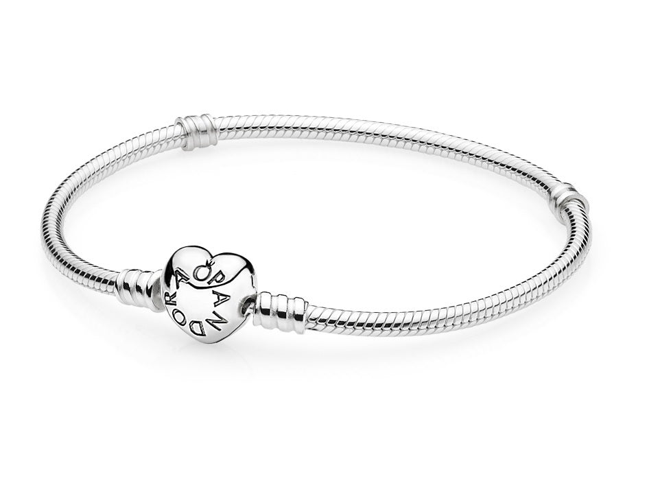 Bracelete Pandora Pulseira De Prata E Fecho Coracao - 590719