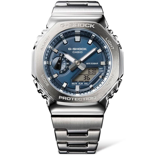 Relógio Casio G-Shock G-Steel Masculino Prateado com Fundo Azul- GM-2110D-2BDR
