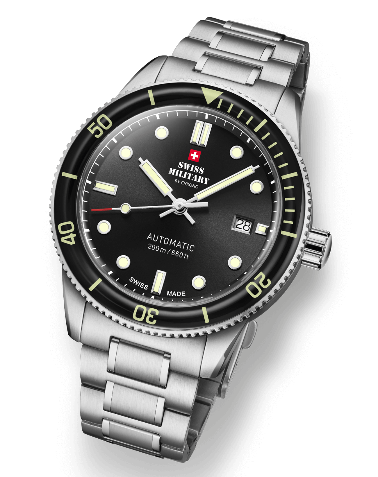 Relógio de Mergulho Automático Swiss Military  SMA34106.01 – Aço Preto ou Azul