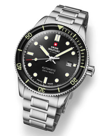 Relógio de Mergulho Automático Swiss Military  SMA34106.01 – Aço Preto ou Azul