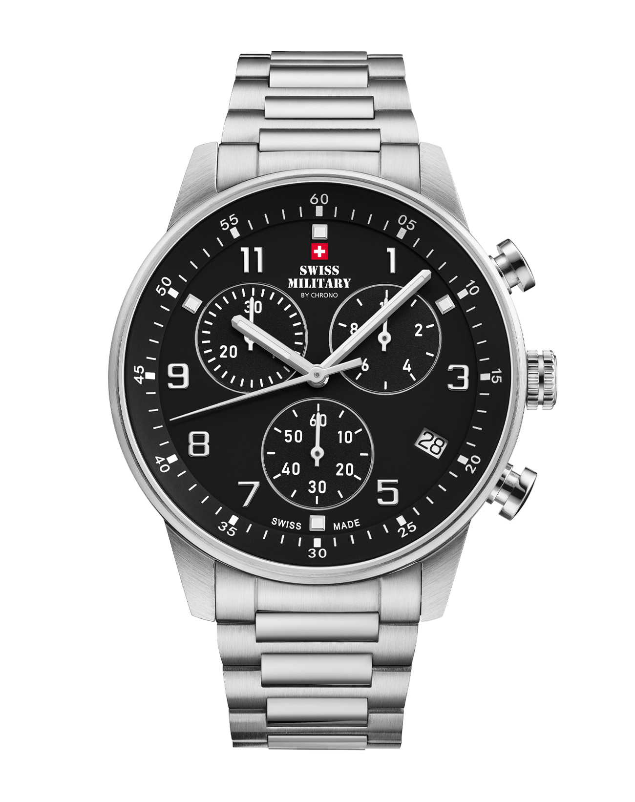 Relógio Swiss Military – SM34114.01 - Cronógrafo Minimalista Preto e Aço