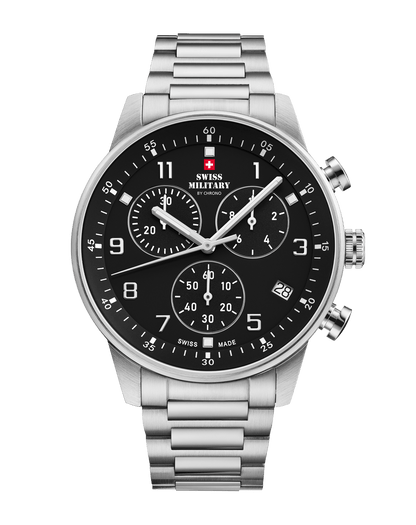 Relógio Swiss Military – SM34114.01 - Cronógrafo Minimalista Preto e Aço