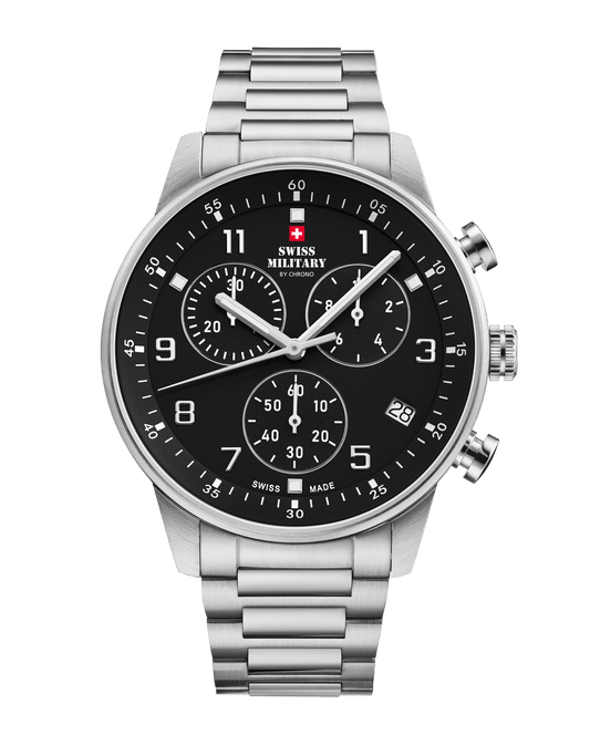 Relógio Swiss Military – SM34114.01 - Cronógrafo Minimalista Preto e Aço