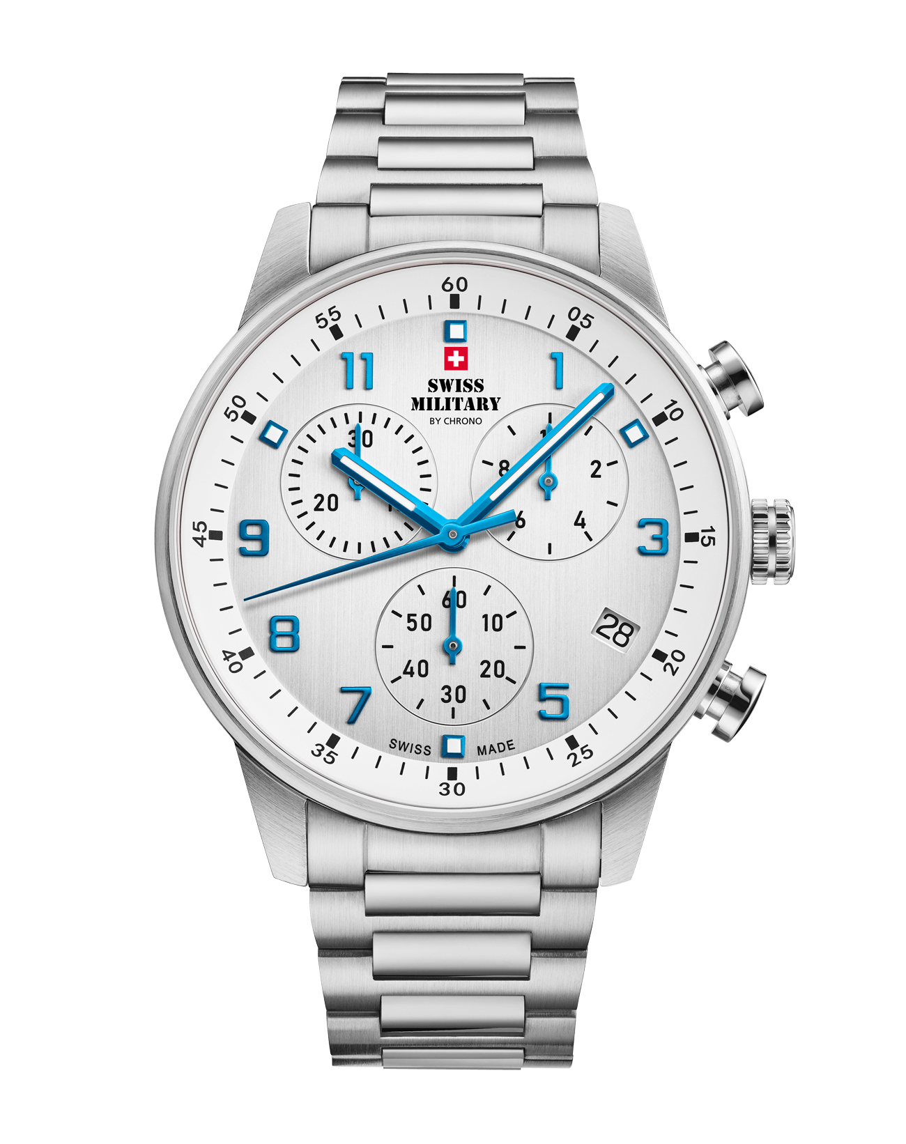 Relógio Swiss Military – SM34114.03 - Cronógrafo Minimalista Branco e Aço