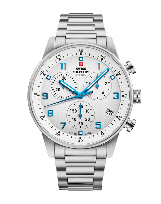 Relógio Swiss Military – SM34114.03 - Cronógrafo Minimalista Branco e Aço