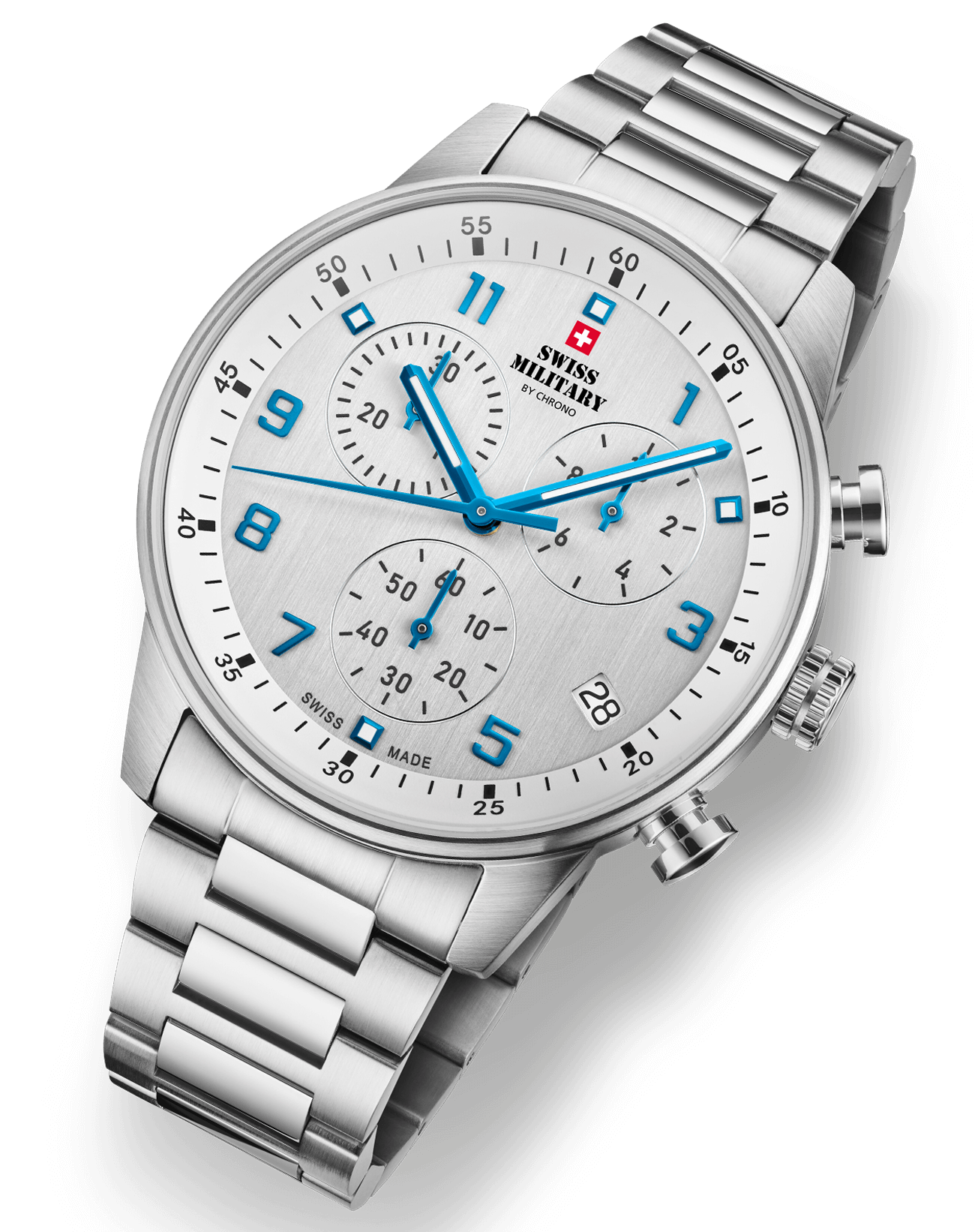 Relógio Swiss Military – SM34114.03 - Cronógrafo Minimalista Branco e Aço
