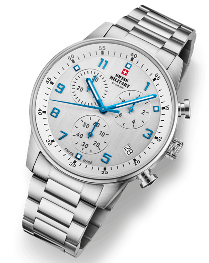 Relógio Swiss Military – SM34114.03 - Cronógrafo Minimalista Branco e Aço