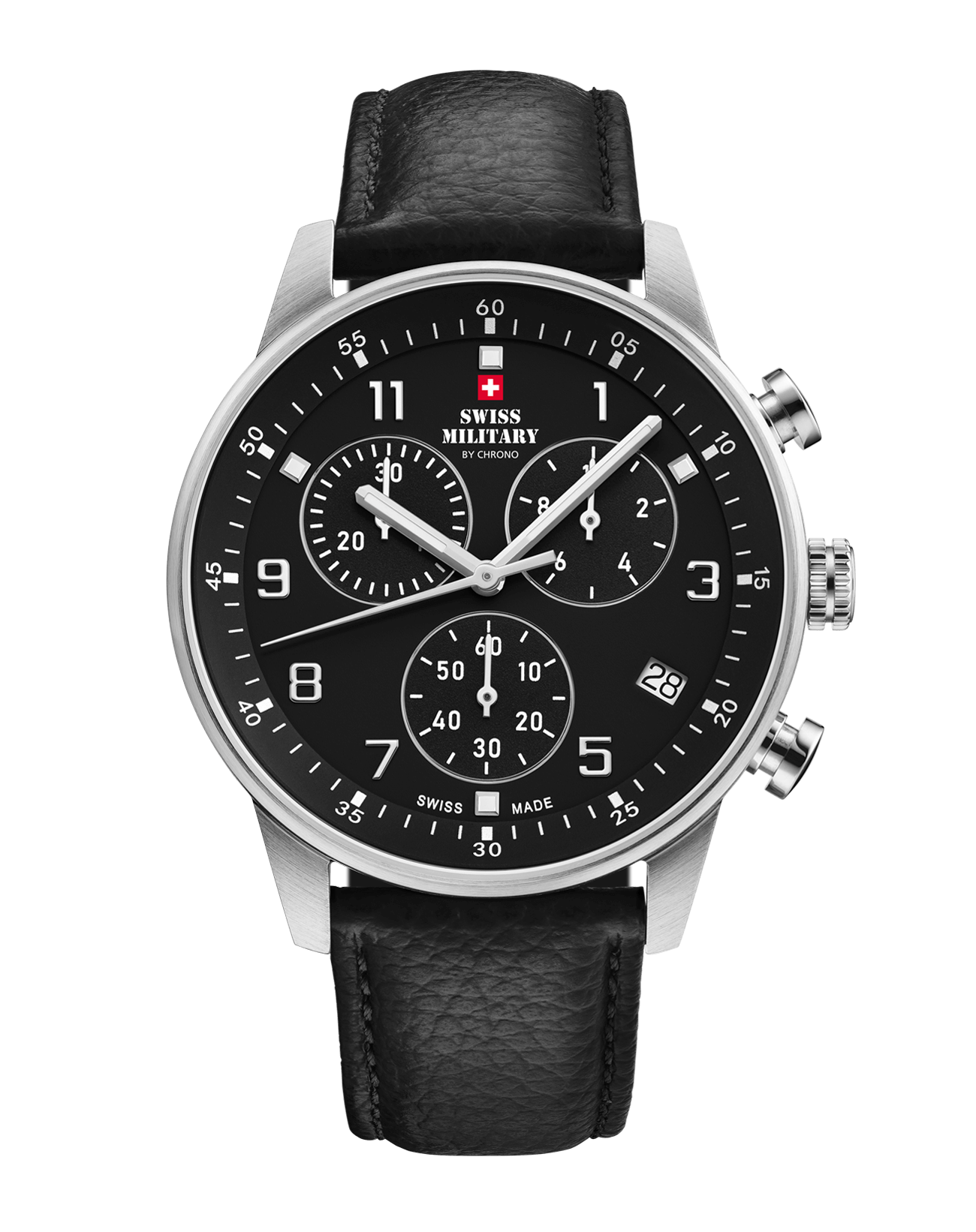 Relógio Swiss Military – SM34114.08 - Cronógrafo Minimalista Couro Preto