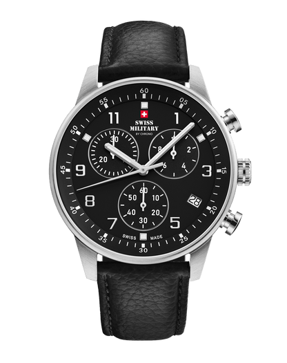 Relógio Swiss Military – SM34114.08 - Cronógrafo Minimalista Couro Preto