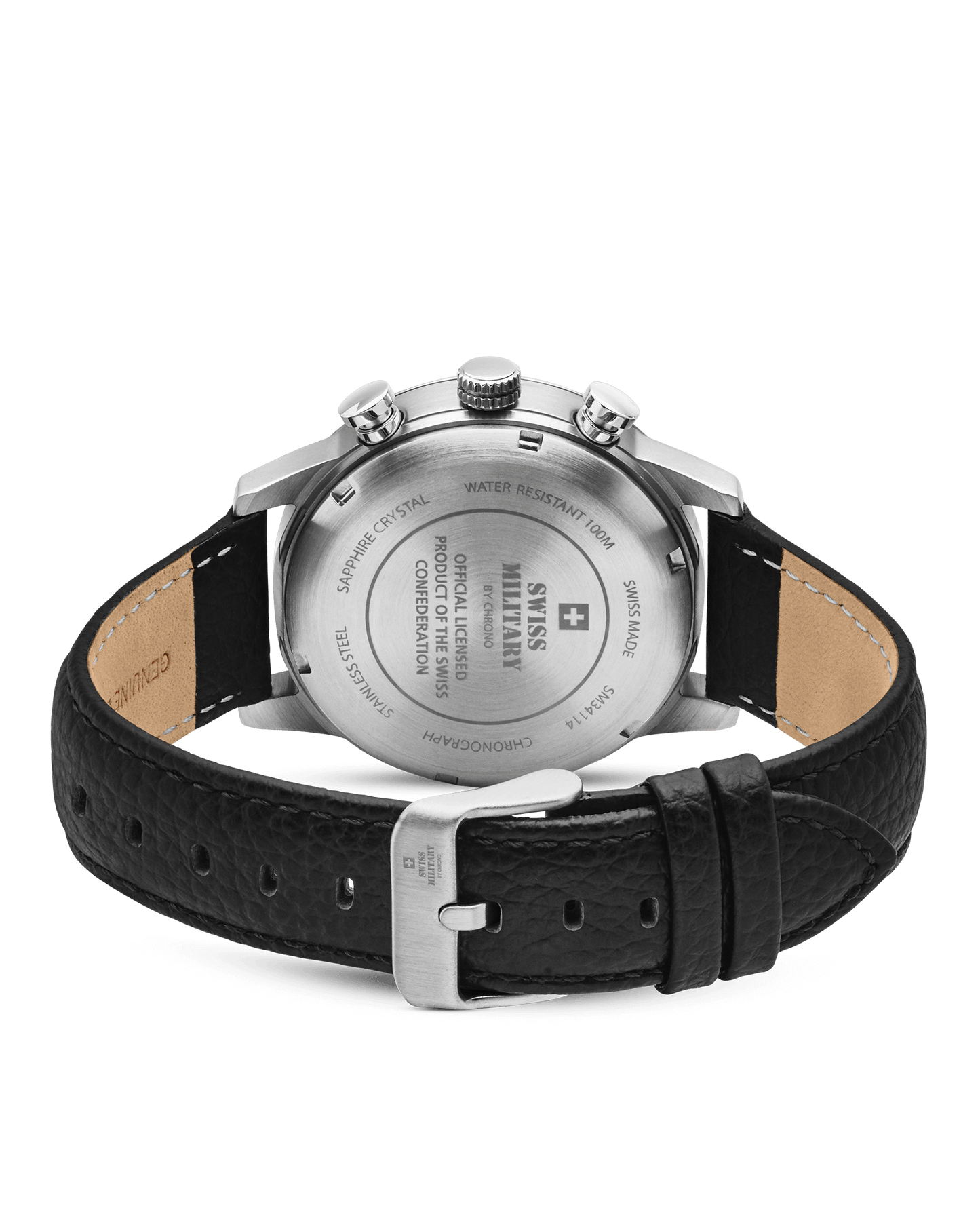 Relógio Swiss Military – SM34114.08 - Cronógrafo Minimalista Couro Preto
