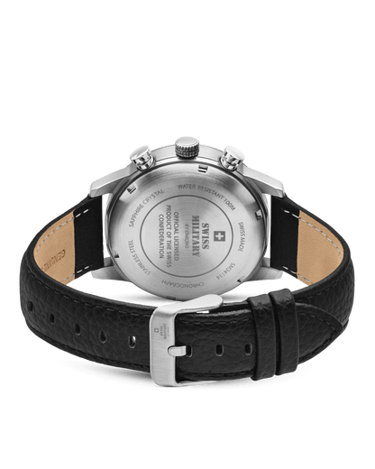 Relógio Swiss Military – SM34114.08 - Cronógrafo Minimalista Couro Preto