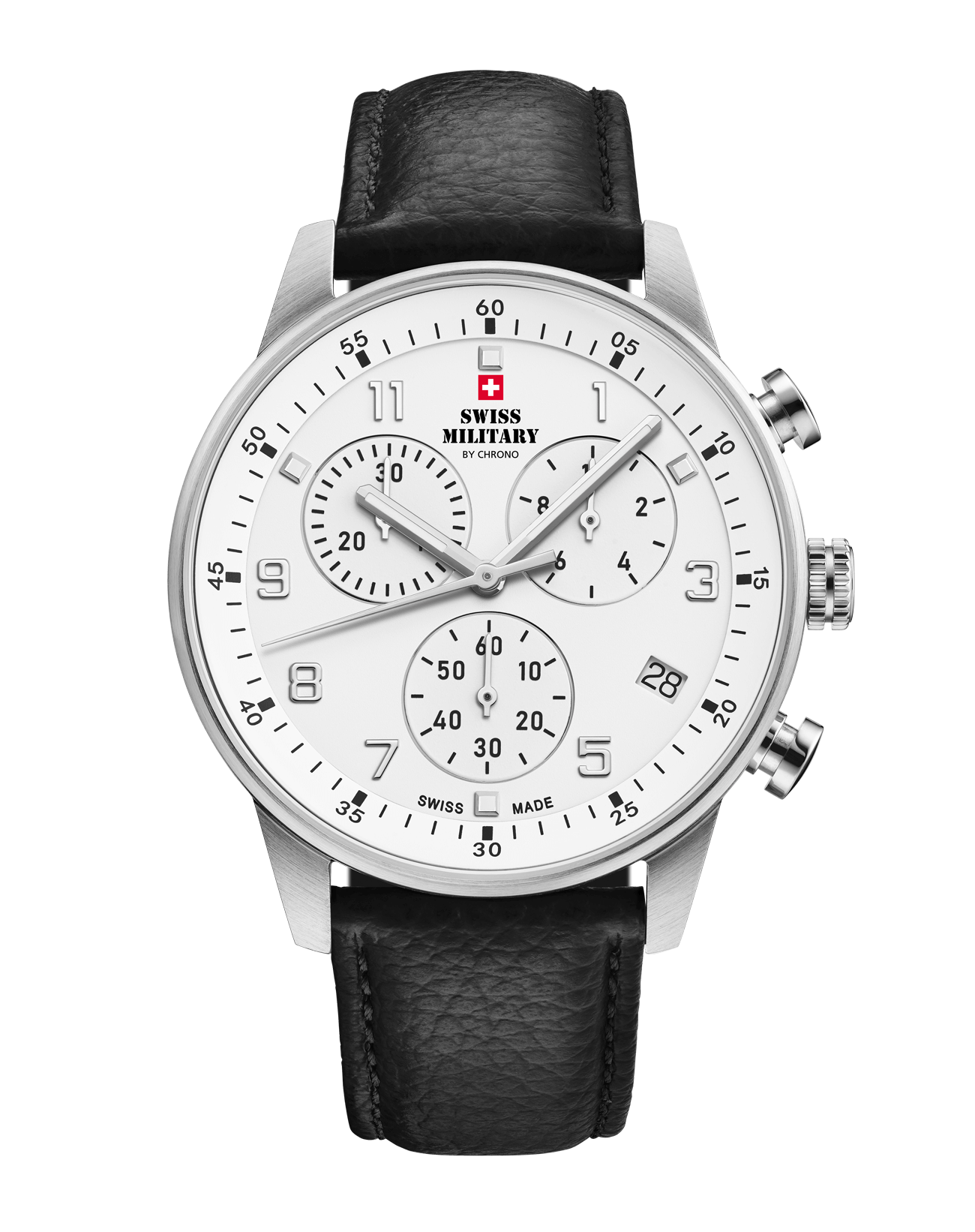 Relógio Swiss Military – SM34114.08 - Cronógrafo Minimalista Couro Preto