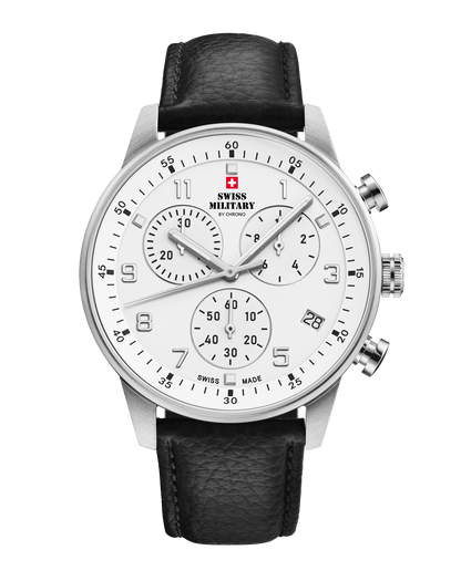 Relógio Swiss Military – SM34114.08 - Cronógrafo Minimalista Couro Preto