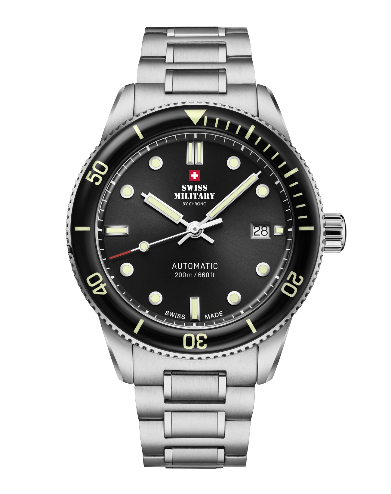 Relógio de Mergulho Automático Swiss Military  SMA34106.01 – Aço Preto ou Azul