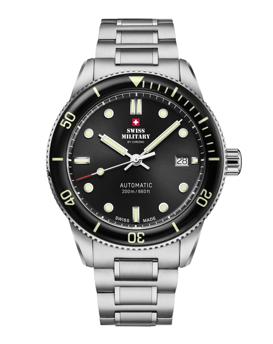 Relógio de Mergulho Automático Swiss Military  SMA34106.01 – Aço Preto ou Azul