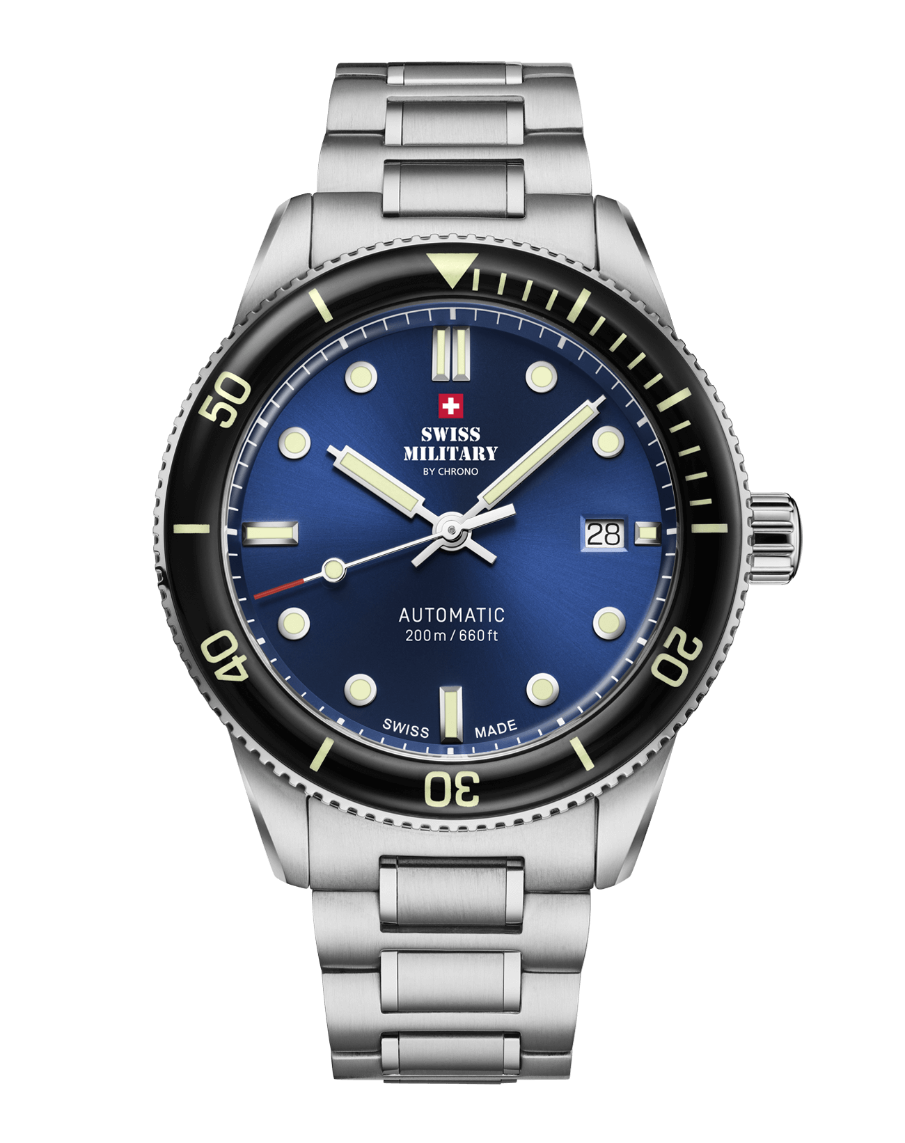 Relógio de Mergulho Automático Swiss Military  SMA34106.01 – Aço Preto ou Azul