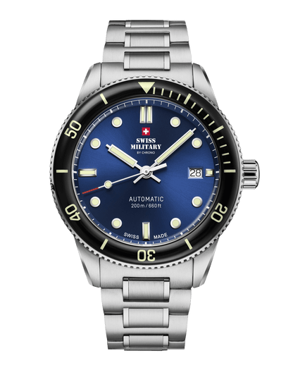 Relógio de Mergulho Automático Swiss Military  SMA34106.01 – Aço Preto ou Azul