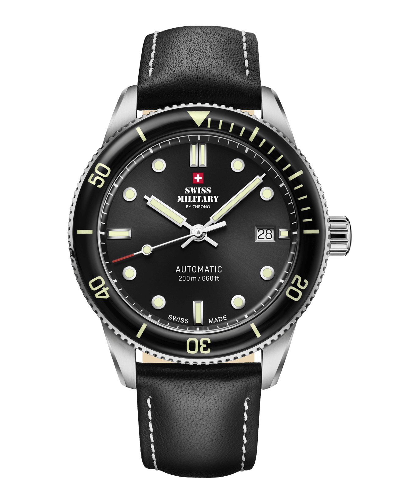 Relógio de Mergulho Automático Swiss Military  SMA34106.05 – Pulseira de Couro Preto