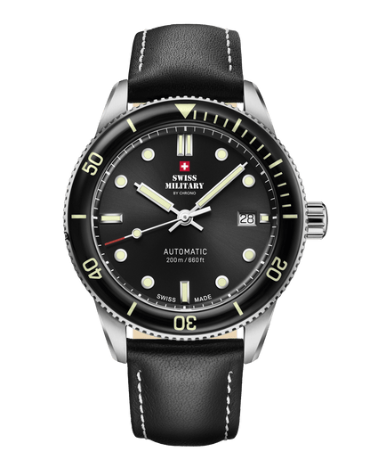 Relógio de Mergulho Automático Swiss Military  SMA34106.05 – Pulseira de Couro Preto