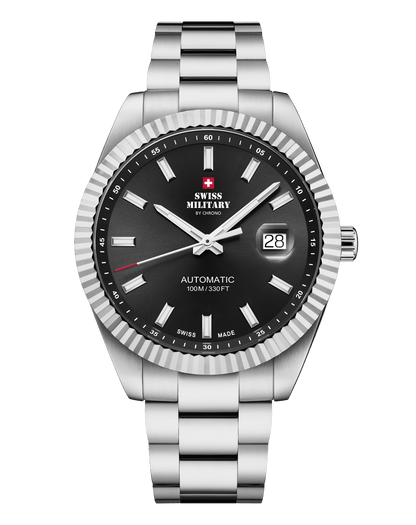 Relógio Clássico Automático Swiss Military  SMA34110.01 – Aço Mostrador Preto