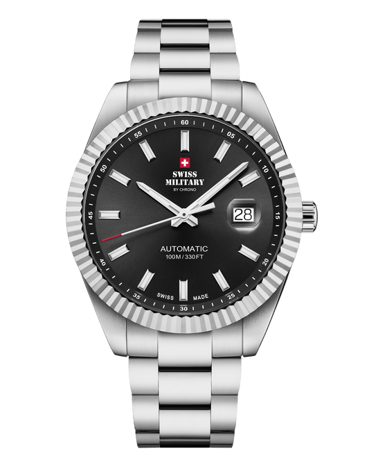 Relógio Clássico Automático Swiss Military  SMA34110.01 – Aço Mostrador Preto