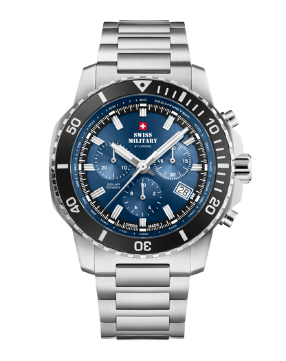 Relógio Cronógrafo Solar Automático Swiss Military SMS34113.02 –  Azul Aço