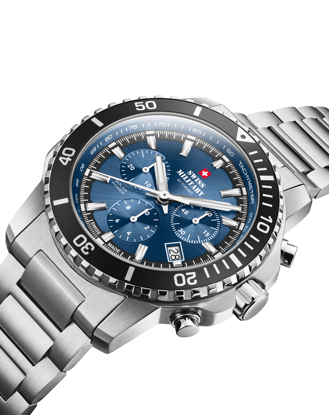 Relógio Cronógrafo Solar Automático Swiss Military SMS34113.02 –  Azul Aço