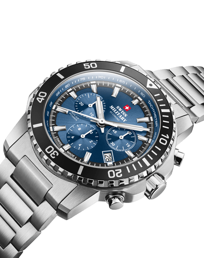 Relógio Cronógrafo Solar Automático Swiss Military SMS34113.02 –  Azul Aço