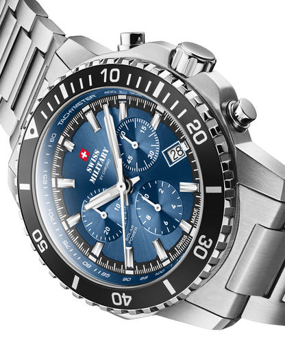 Relógio Cronógrafo Solar Automático Swiss Military SMS34113.02 –  Azul Aço