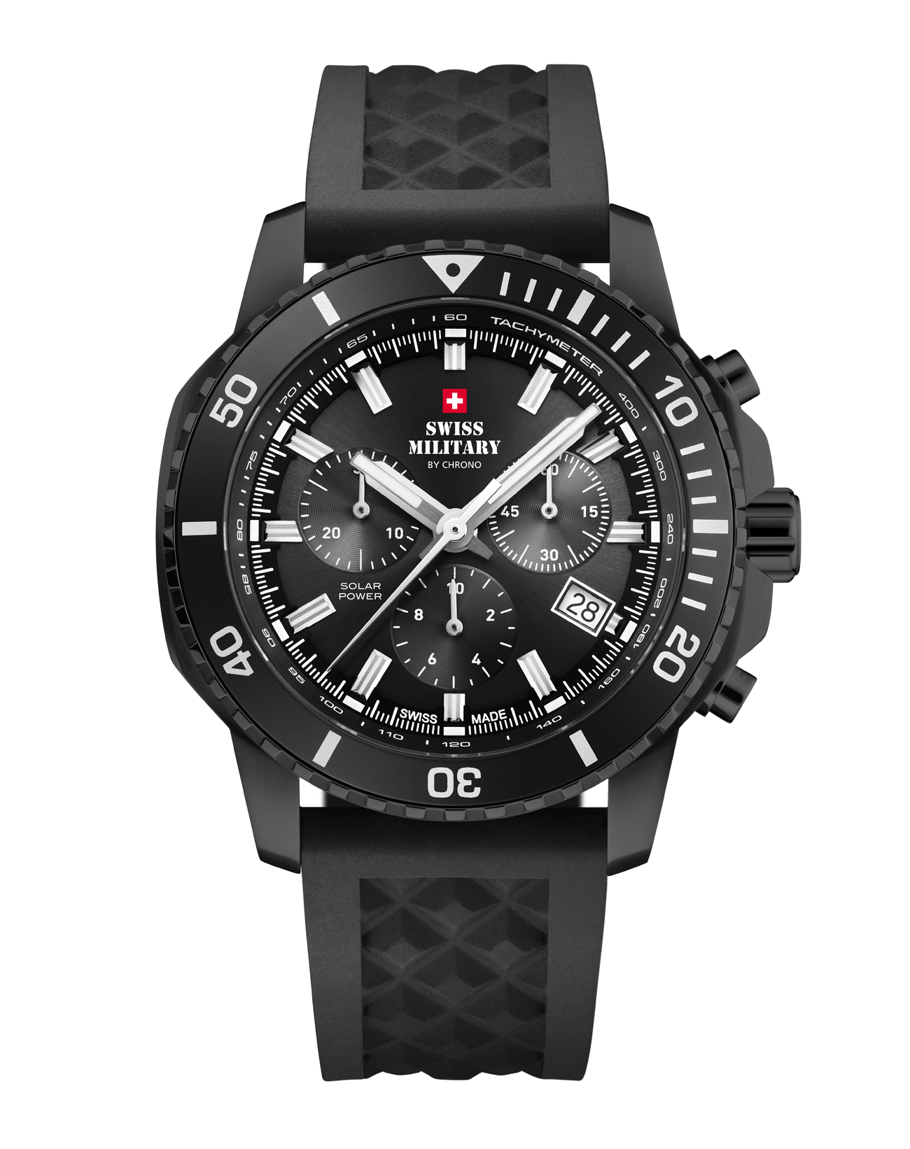 Relógio Cronógrafo Solar Automático Swiss Military SMS34113.05 –  Preto, Pulseira em Borracha