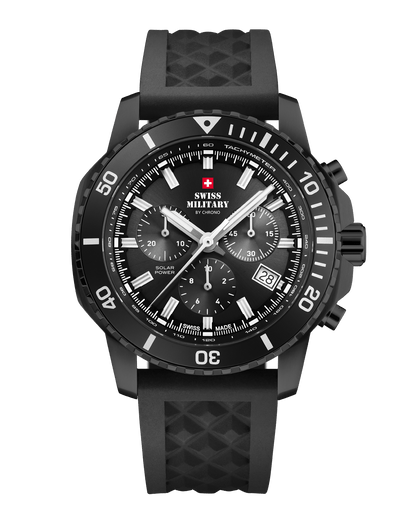 Relógio Cronógrafo Solar Automático Swiss Military SMS34113.05 –  Preto, Pulseira em Borracha