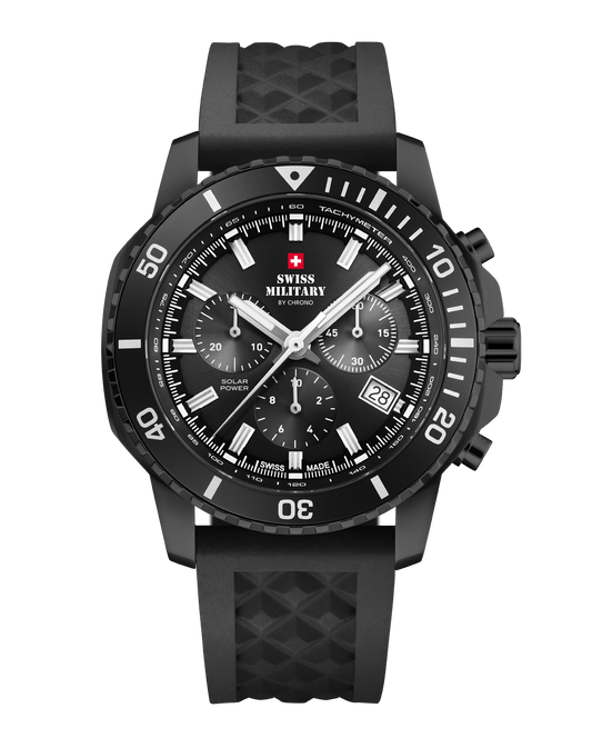 Relógio Cronógrafo Solar Automático Swiss Military SMS34113.05 –  Preto, Pulseira em Borracha