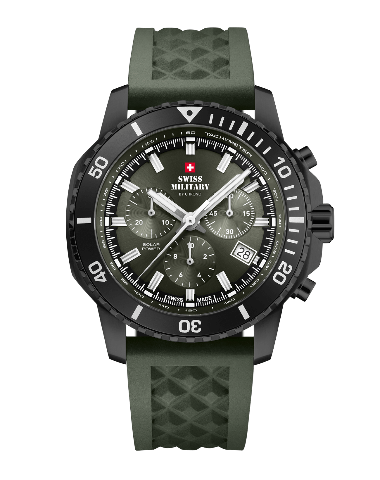 Relógio Cronógrafo Solar Automático Swiss Military SMS34113.04 –  Verde, Pulseira em Borracha