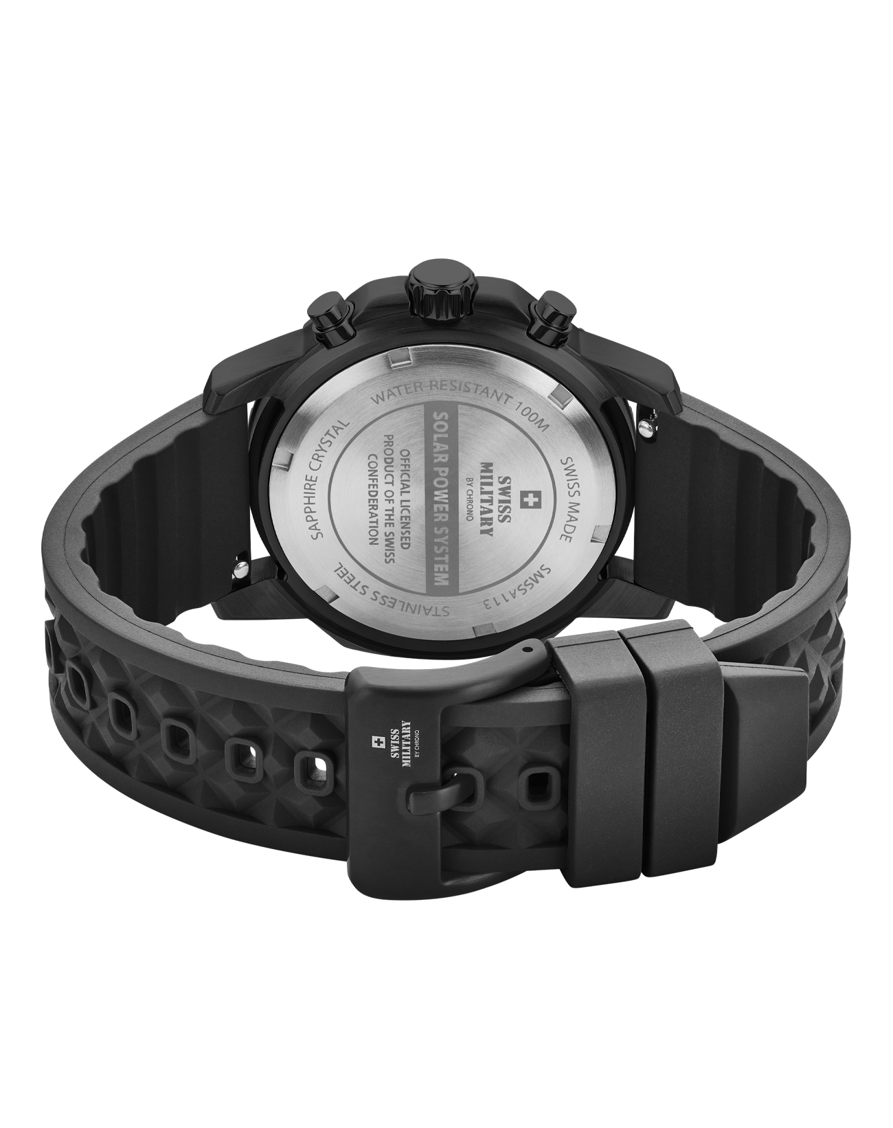 Relógio Cronógrafo Solar Automático Swiss Military SMS34113.05 –  Preto, Pulseira em Borracha