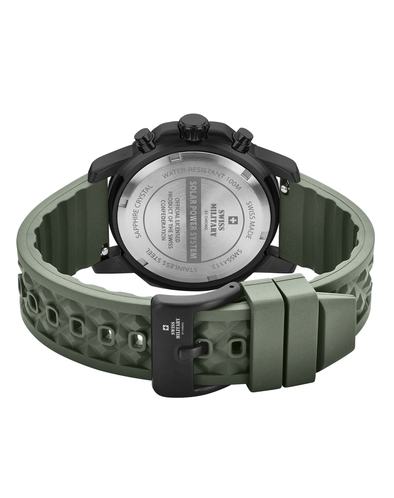 Relógio Cronógrafo Solar Automático Swiss Military SMS34113.04 –  Verde, Pulseira em Borracha