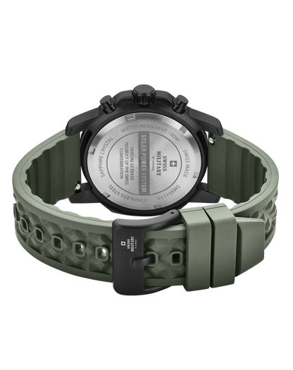 Relógio Cronógrafo Solar Automático Swiss Military SMS34113.04 –  Verde, Pulseira em Borracha